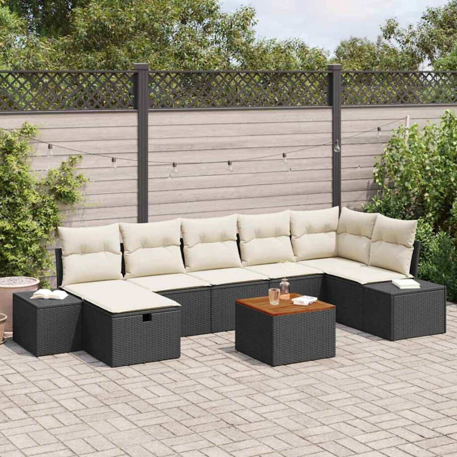 vidaXL Tuin Sofa Set met kussen met opslag 8 pcs Zwart Poly riet afbeelding 1