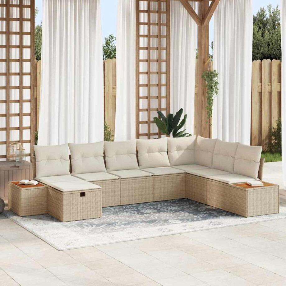 vidaXL Tuin Sofa Set met kussen 8 pcs Beige Poly riet afbeelding 1
