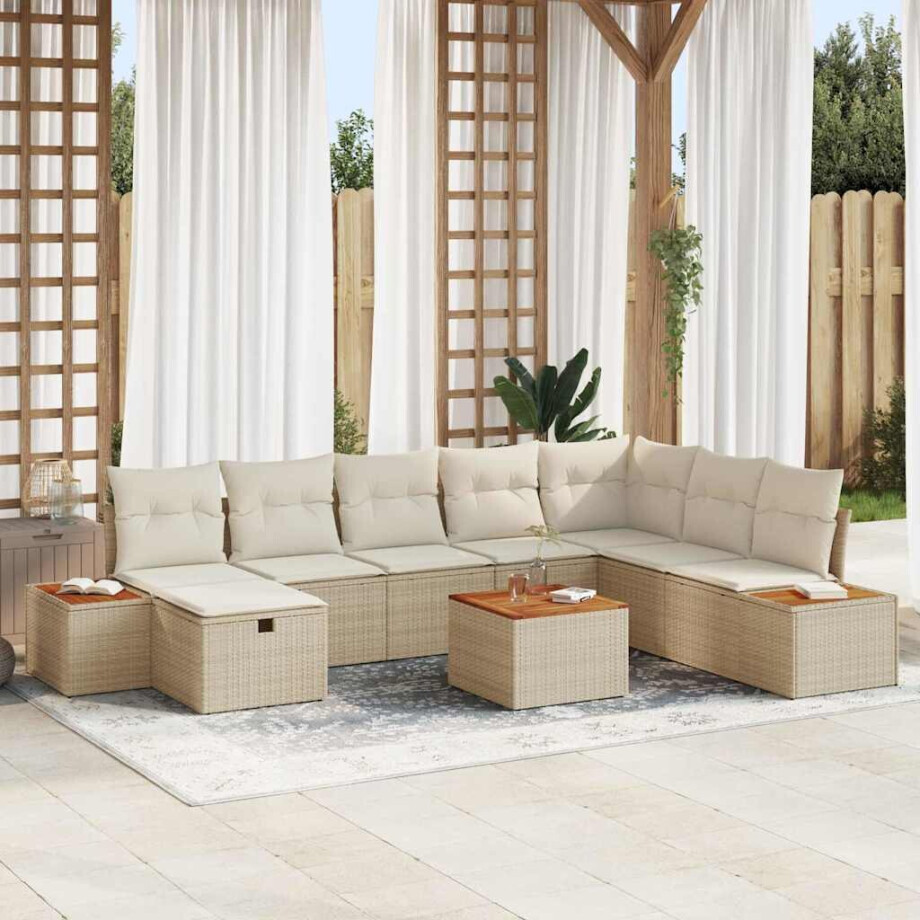 vidaXL Tuin Sofa Set met kussen 9 pcs Beige Poly riet afbeelding 1