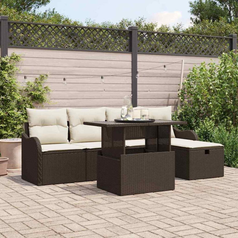 vidaXL Tuin Sofa Set met kussen met opslag 6 pcs Bruin Poly riet vidaXL Tuin Sofa Set met kussen met opslag 6 pcs Bruin Poly riet afbeelding 1