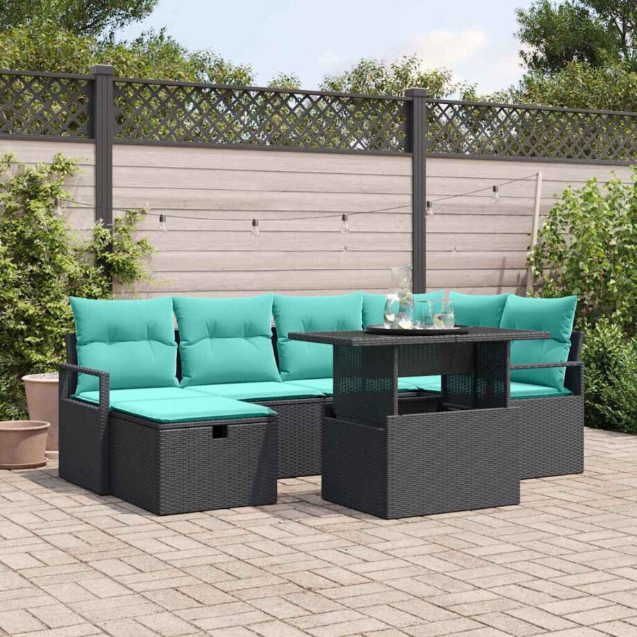 vidaXL Tuin Sofa Set met kussen met opslag 7 pcs Zwart Poly riet afbeelding 1