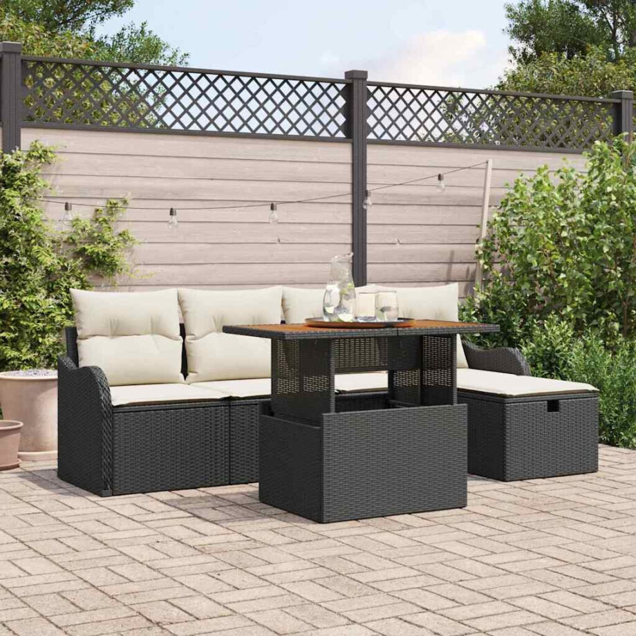 vidaXL Tuin Sofa Set met kussen met opslag 6 pcs Zwart Poly riet afbeelding 1