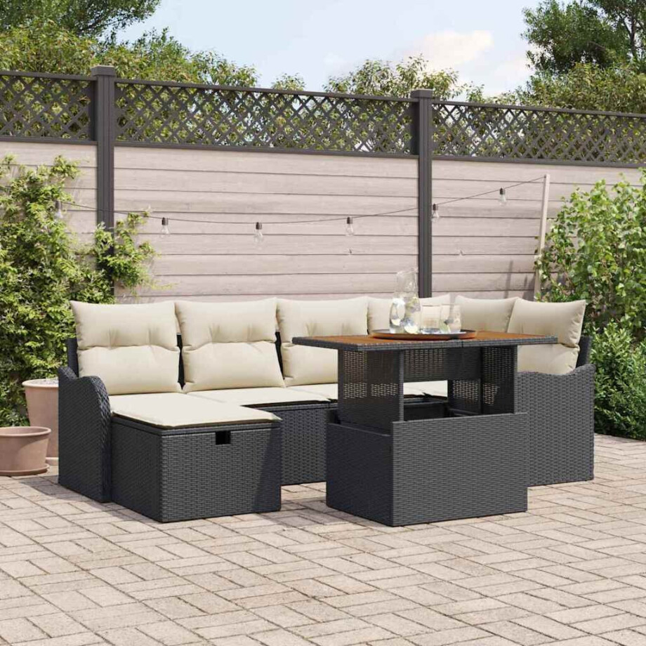 vidaXL Tuin Sofa Set met kussen met opslag 7 pcs Zwart Poly riet afbeelding 1