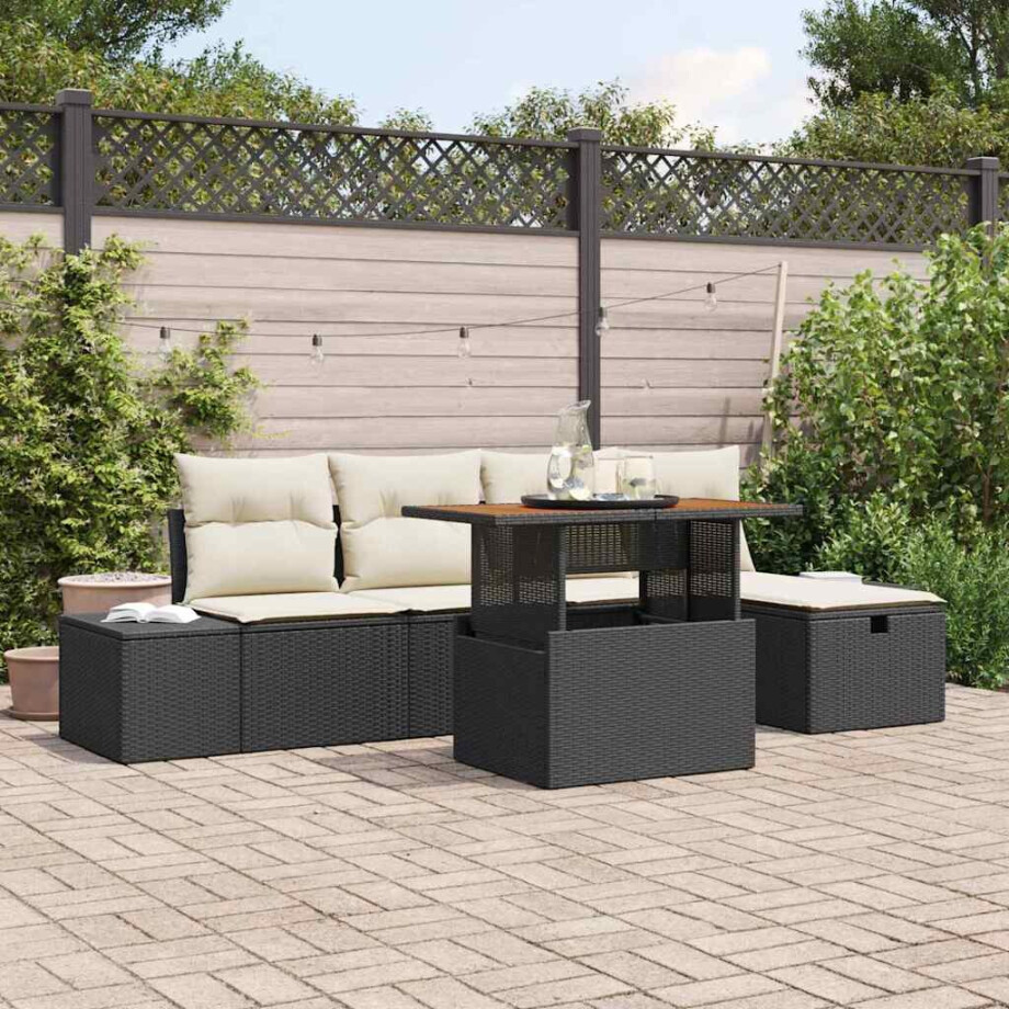 vidaXL Tuin Sofa Set met kussen met opslag 6 pcs Zwart Poly riet afbeelding 1