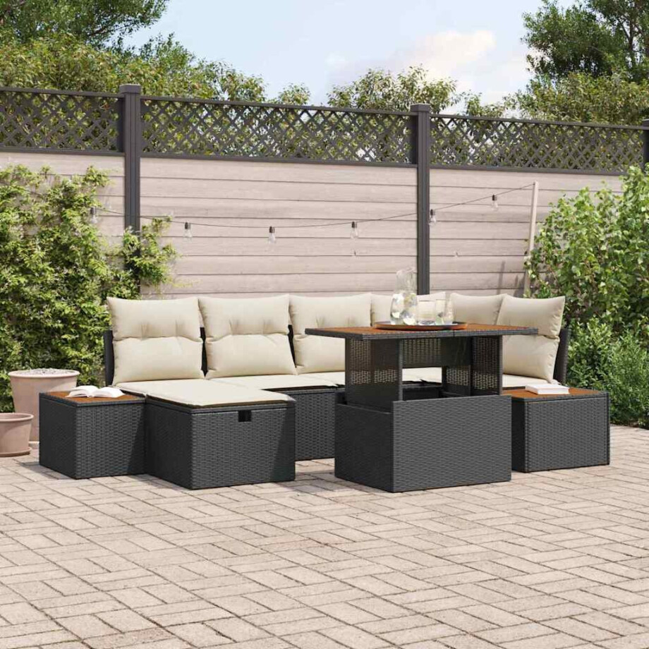vidaXL Tuin Sofa Set met kussen met opslag 7 pcs Zwart Poly riet afbeelding 1
