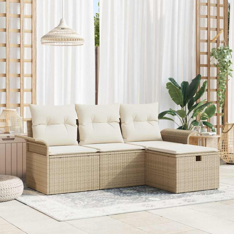 vidaXL 4-delige tuinsofacombinatie met kussens in beige poly rattan vidaXL 4-delige tuinsofacombinatie met kussens in beige poly rattan afbeelding 1