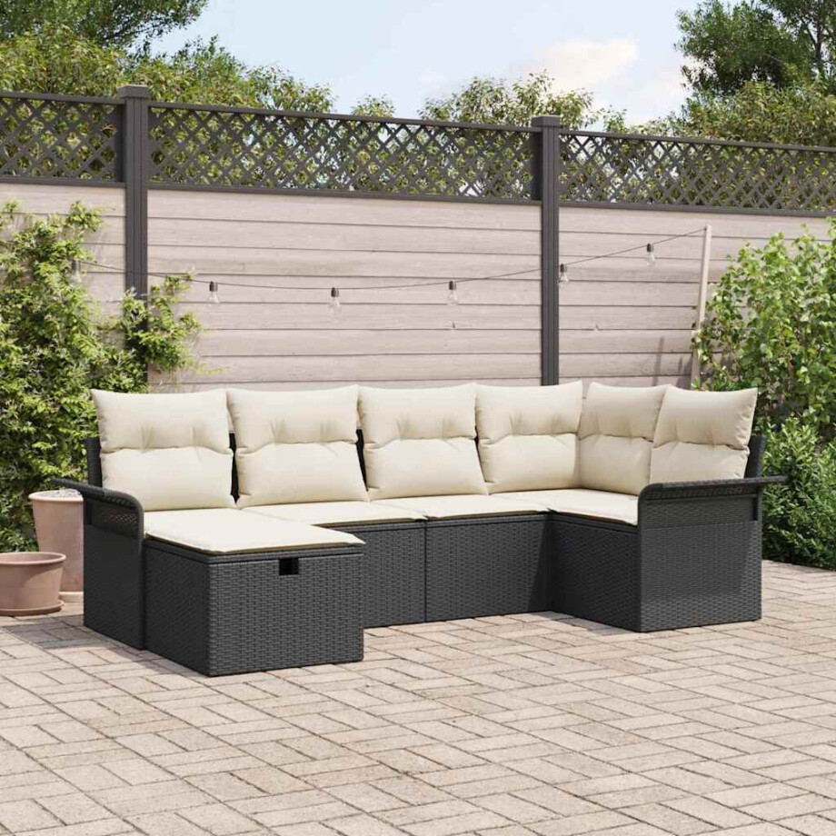 vidaXL Tuin Sofa Set met kussen met opslag 6 pcs Poly riet afbeelding 1