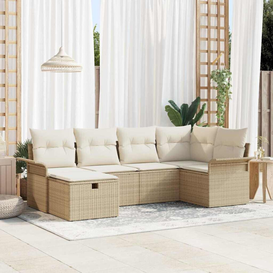 vidaXL Tuin Sofa Set met kussen met opslag 6 pcs Poly riet afbeelding 1