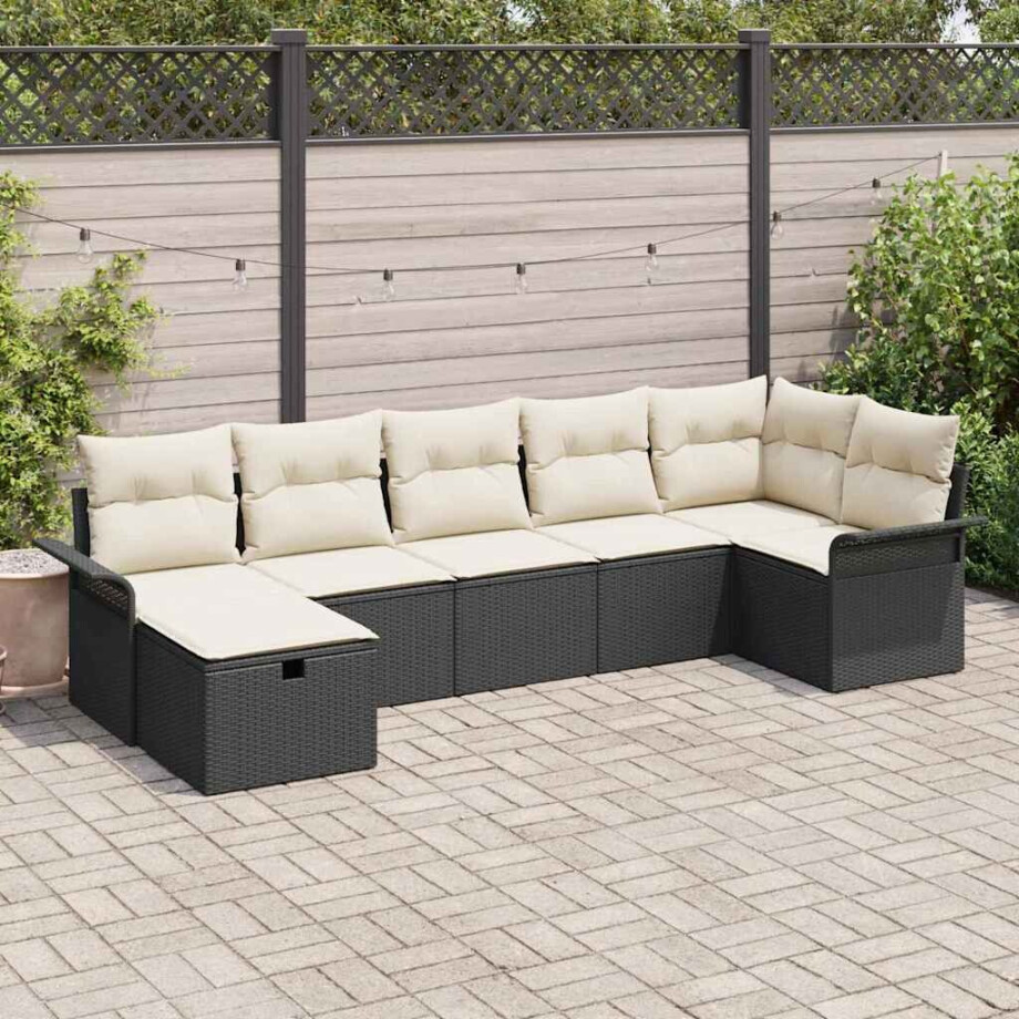 vidaXL Tuin Sofa Set met kussen met opslag 7 pcs Zwart Poly riet afbeelding 1