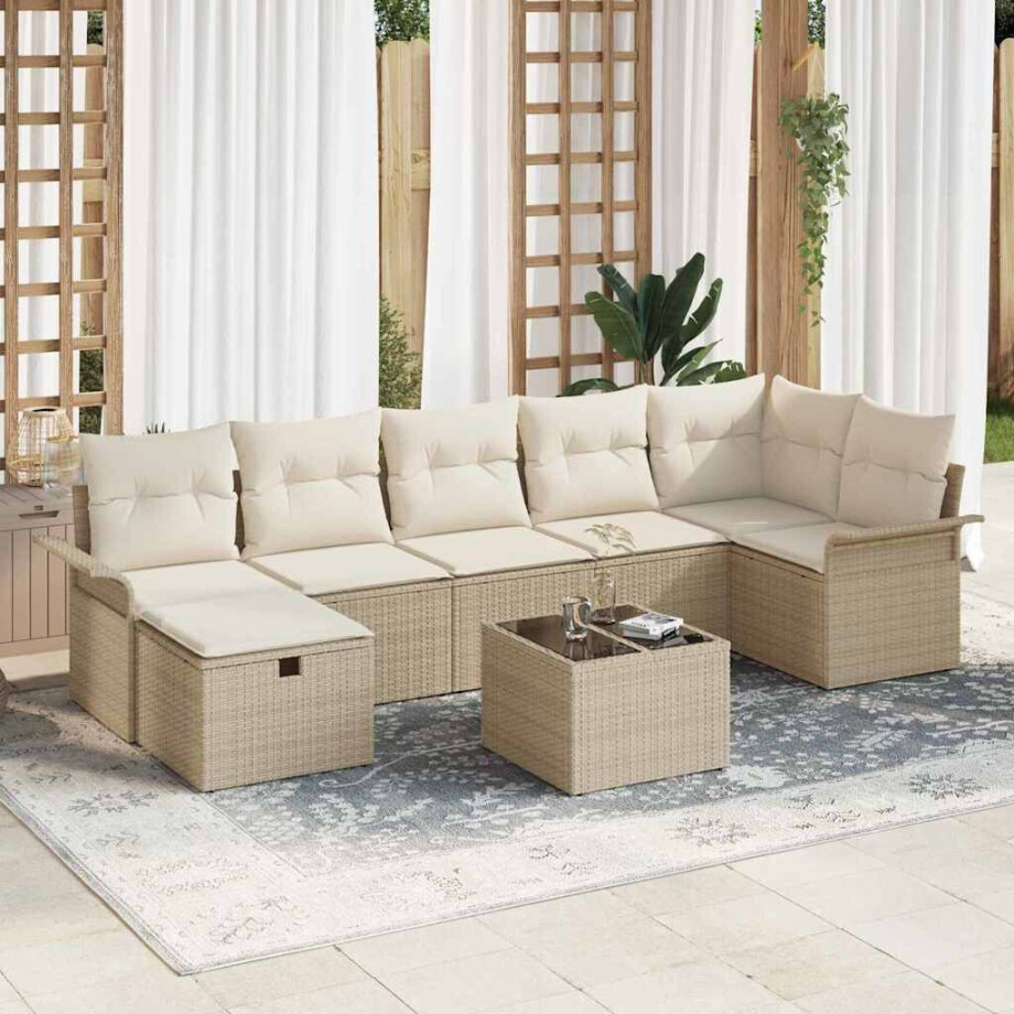 vidaXL Tuin Sofa Set met kussen met opslag 8 pcs Beige Poly riet afbeelding 1