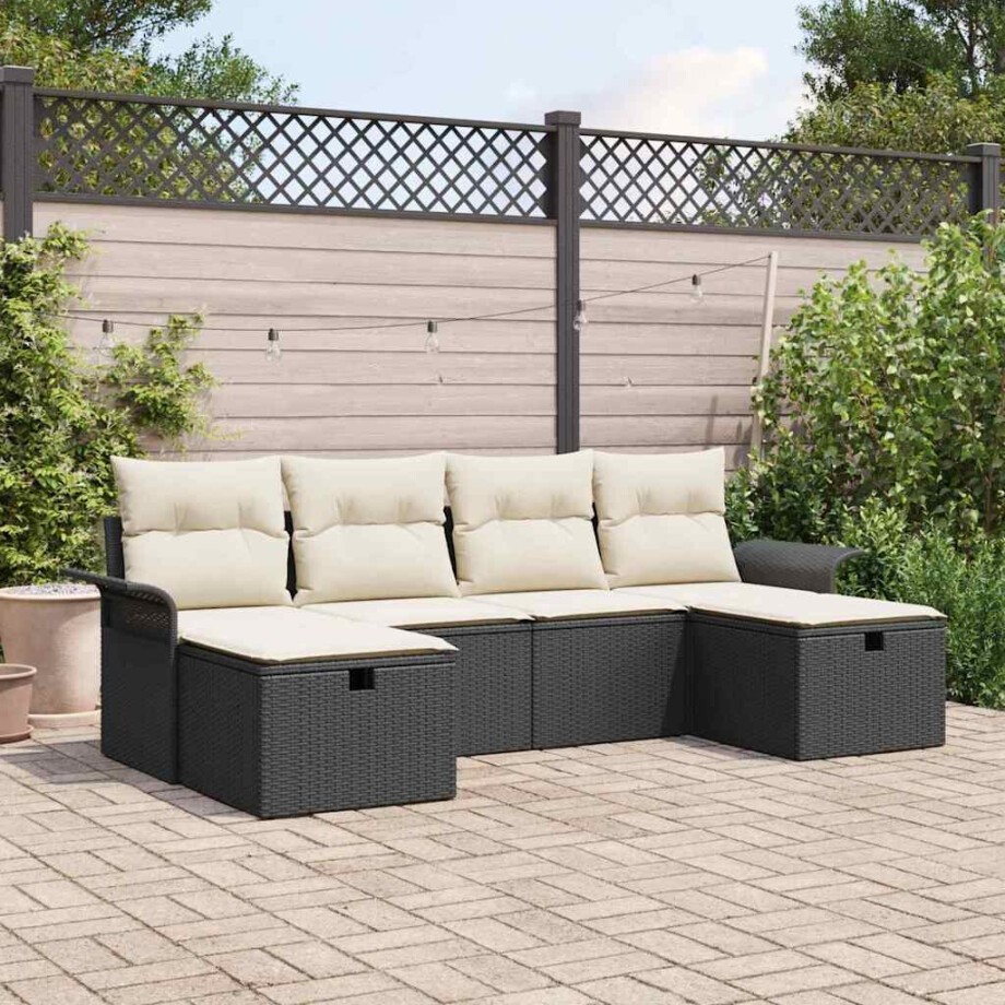 vidaXL Tuin Sofa Set met kussen met opslag 6 pcs Poly riet afbeelding 1