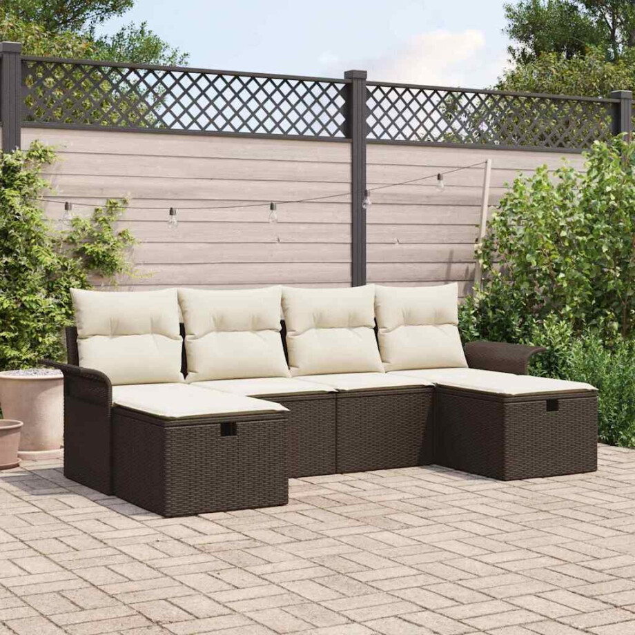 vidaXL Tuin Sofa Set met kussen met opslag 6 pcs Bruin Poly riet vidaXL Tuin Sofa Set met kussen met opslag 6 pcs Bruin Poly riet afbeelding 1