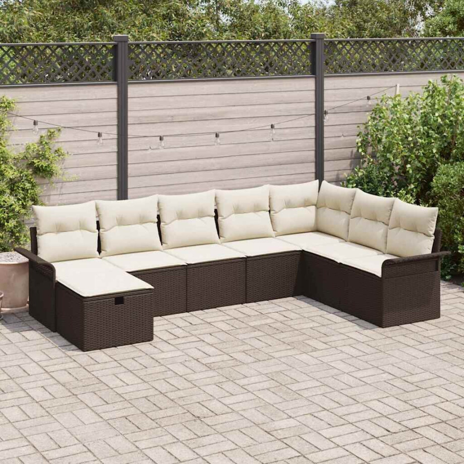 vidaXL Tuin Sofa Set met kussen met opslag 8 pcs Bruin Poly riet afbeelding 1