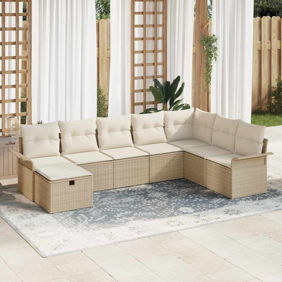 vidaXL Tuin Sofa Set met kussen met opslag 8 pcs Beige Poly riet afbeelding 1