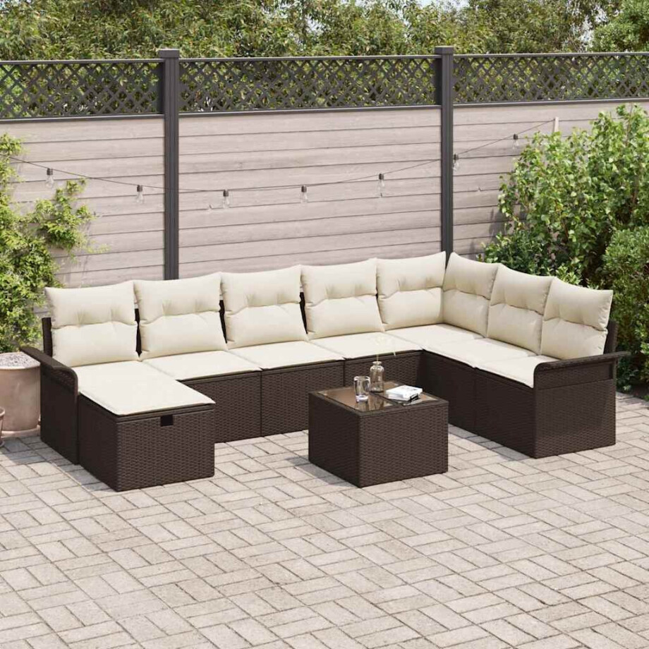 vidaXL Tuin Sofa Set met kussen met opslag 9 pcs Bruin Poly riet afbeelding 1