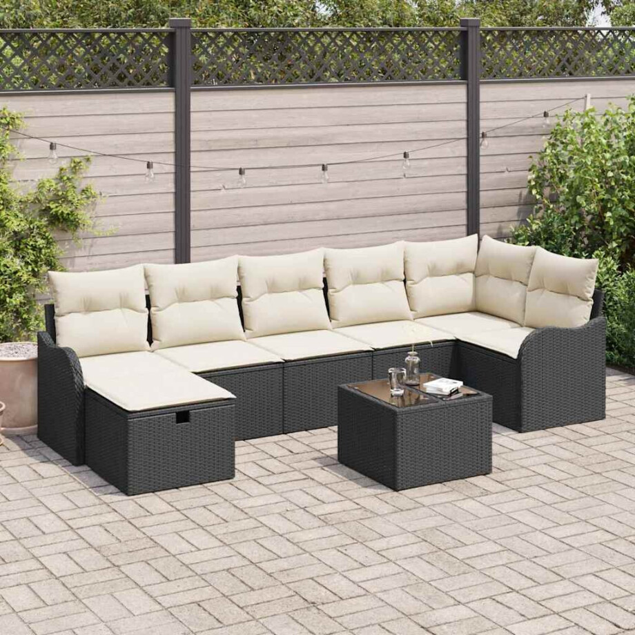 vidaXL Tuin Sofa Set met kussen met opslag 8 pcs Zwart Poly riet afbeelding 1