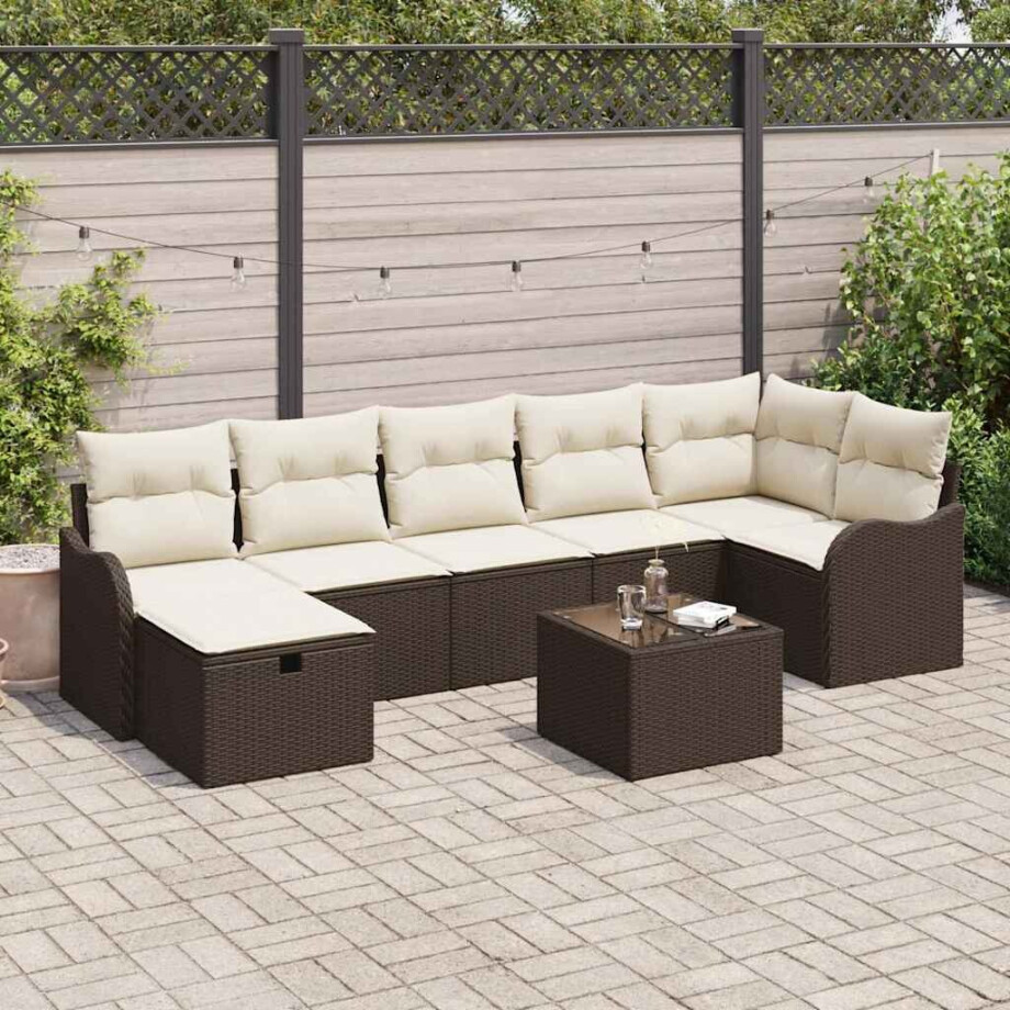 vidaXL Tuin Sofa Set met kussen met opslag 8 pcs Bruin Poly riet vidaXL Tuin Sofa Set met kussen met opslag 8 pcs Bruin Poly riet afbeelding 1