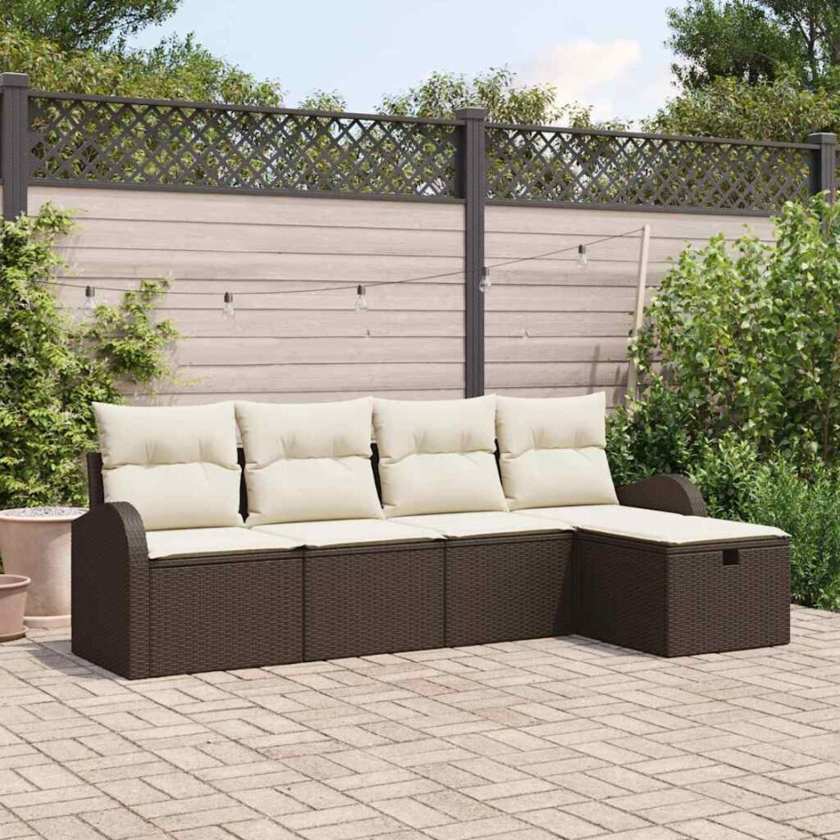 vidaXL Tuin Sofa Set met kussen met opslag 5 pcs Bruin Poly riet afbeelding 1