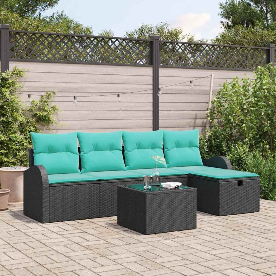 vidaXL Tuin Sofa Set met kussen met opslag 6 pcs Zwart Poly riet vidaXL Tuin Sofa Set met kussen met opslag 6 pcs Zwart Poly riet afbeelding 1