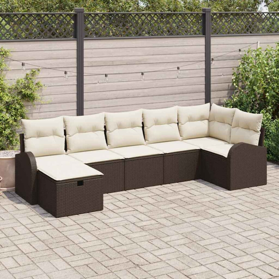 vidaXL Tuin Sofa Set met kussen met opslag 7 pcs Bruin poly rattan afbeelding 1
