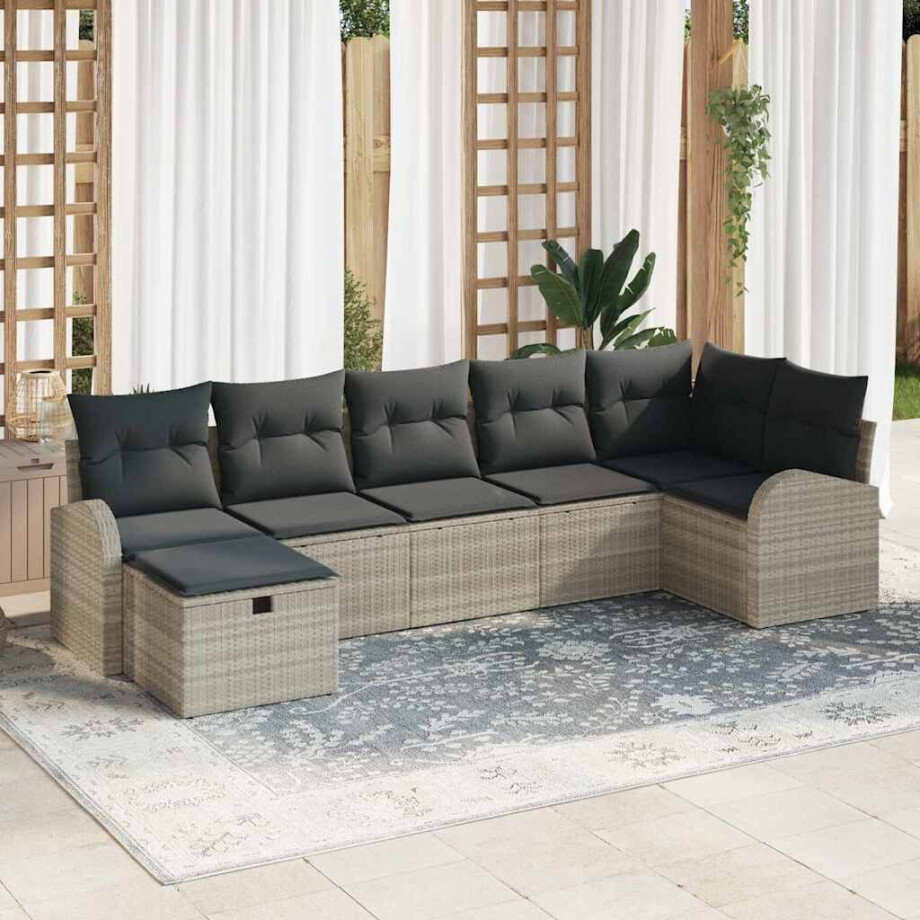 vidaXL Tuin Sofa Set met kussen 7 pcs Lichtgrijs poly rattan afbeelding 1
