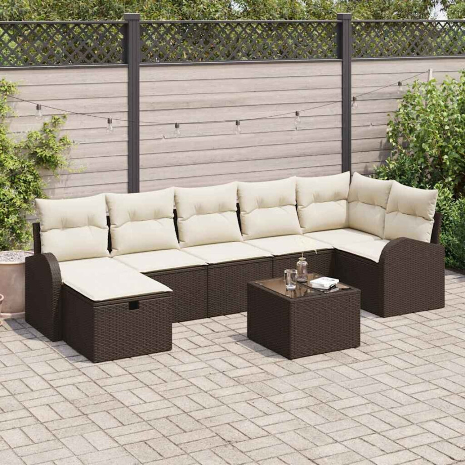vidaXL Tuin Sofa Set met kussen met opslag 8 pcs Bruin Poly riet afbeelding 1