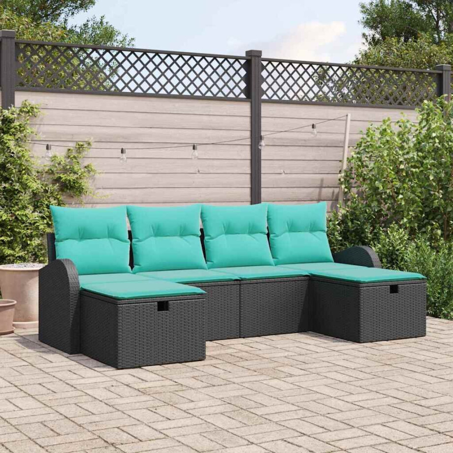 vidaXL Tuin Sofa Set met kussen met opslag 6 pcs Zwart poly rattan afbeelding 1