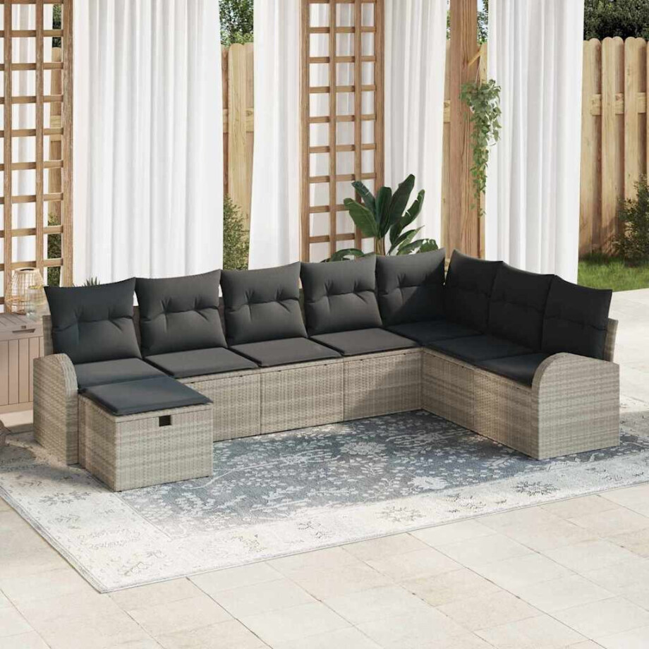 vidaXL Tuin Sofa Set met kussen met opslag 8 pcs Lichtgrijs Poly riet afbeelding 1