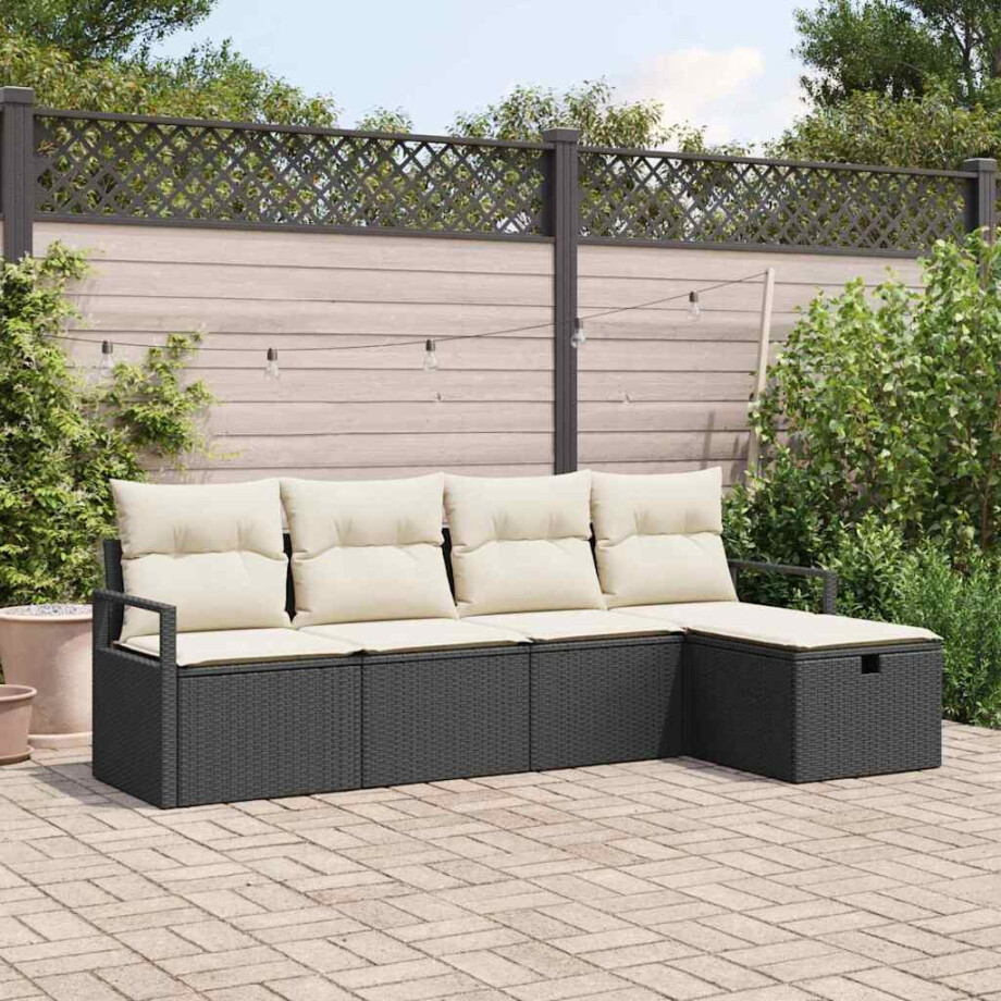 vidaXL Tuin Sofa Set met kussen met opslag 5 pcs Zwart Poly riet afbeelding 1