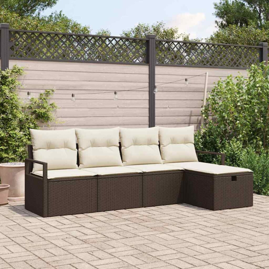 vidaXL Tuin Sofa Set met kussen met opslag 5 pcs Bruin Poly riet afbeelding 1