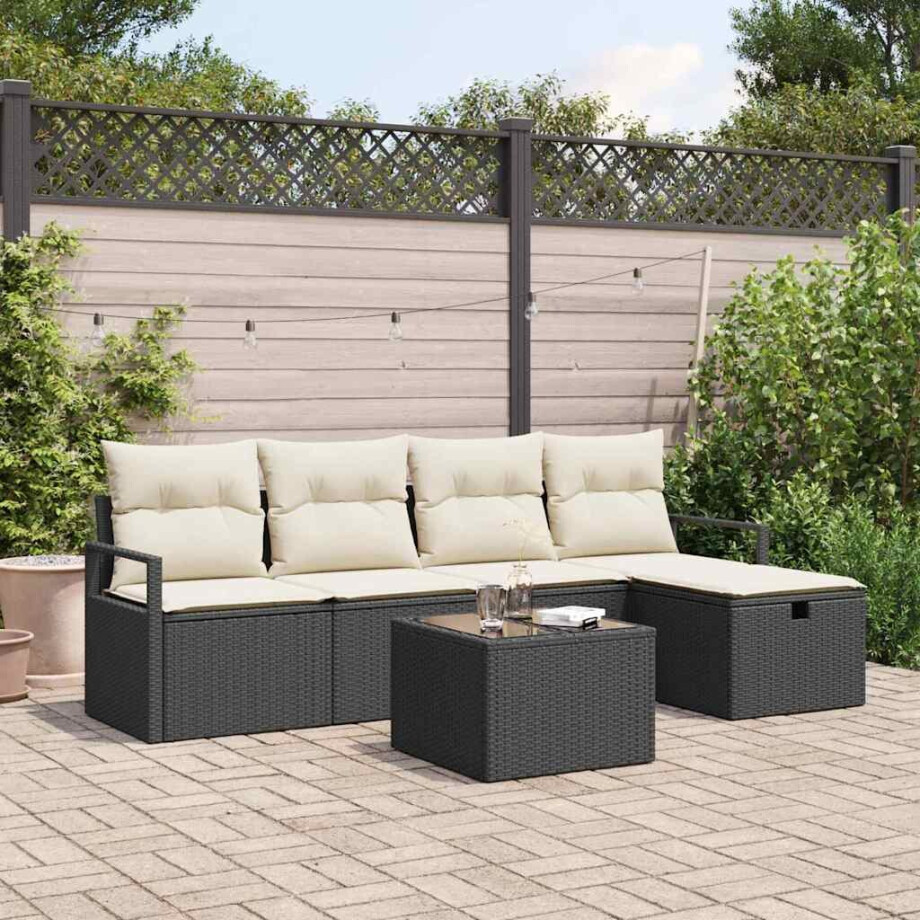 vidaXL Tuin Sofa Set met kussen met opslag 6 pcs Zwart Poly riet afbeelding 1