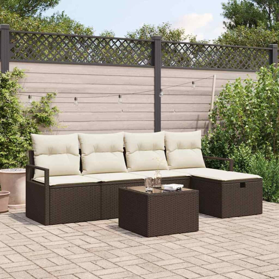 vidaXL Tuin Sofa Set met kussen met opslag 6 pcs Bruin Poly riet afbeelding 1