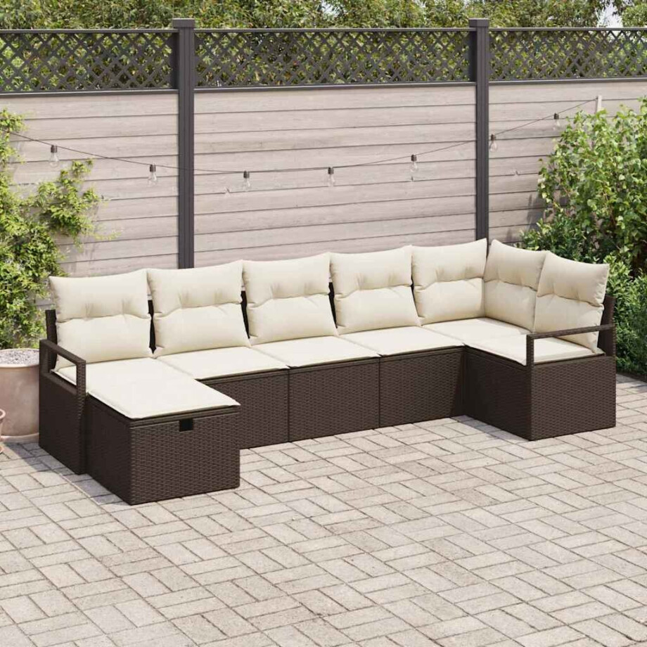 vidaXL Tuin Sofa Set met kussen met opslag 7 pcs Bruin Poly riet afbeelding 1