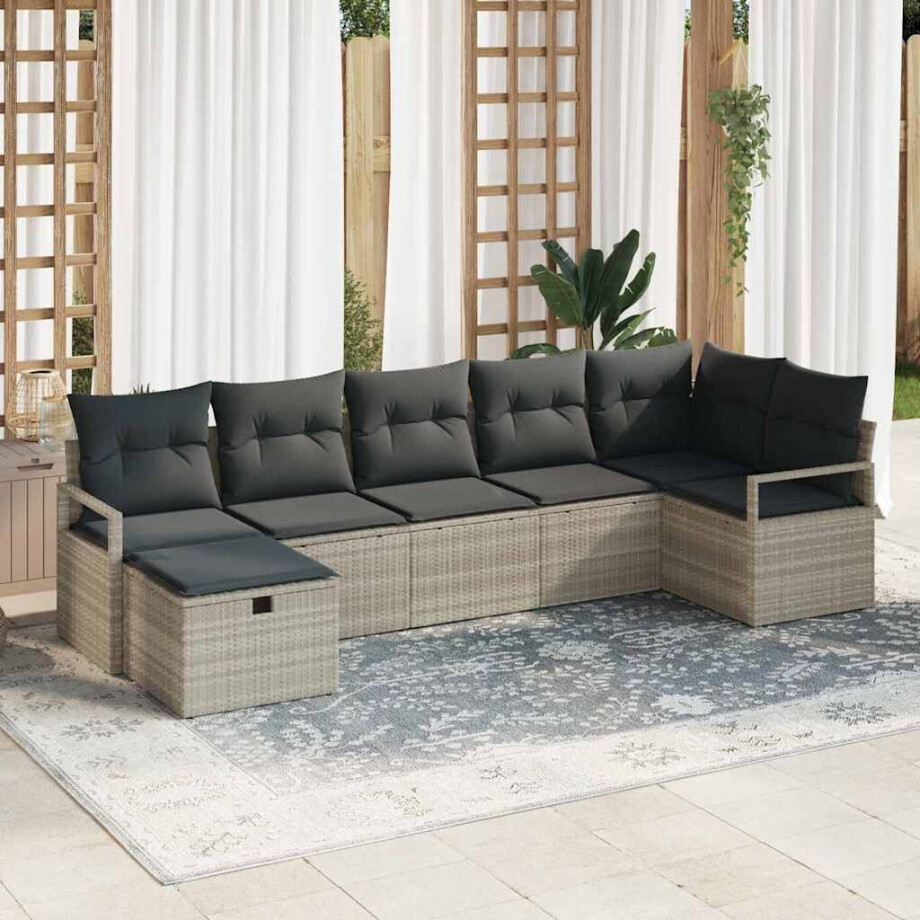 vidaXL Tuin Sofa Set met kussen met opslag 7 pcs Lichtgrijs Poly riet afbeelding 1