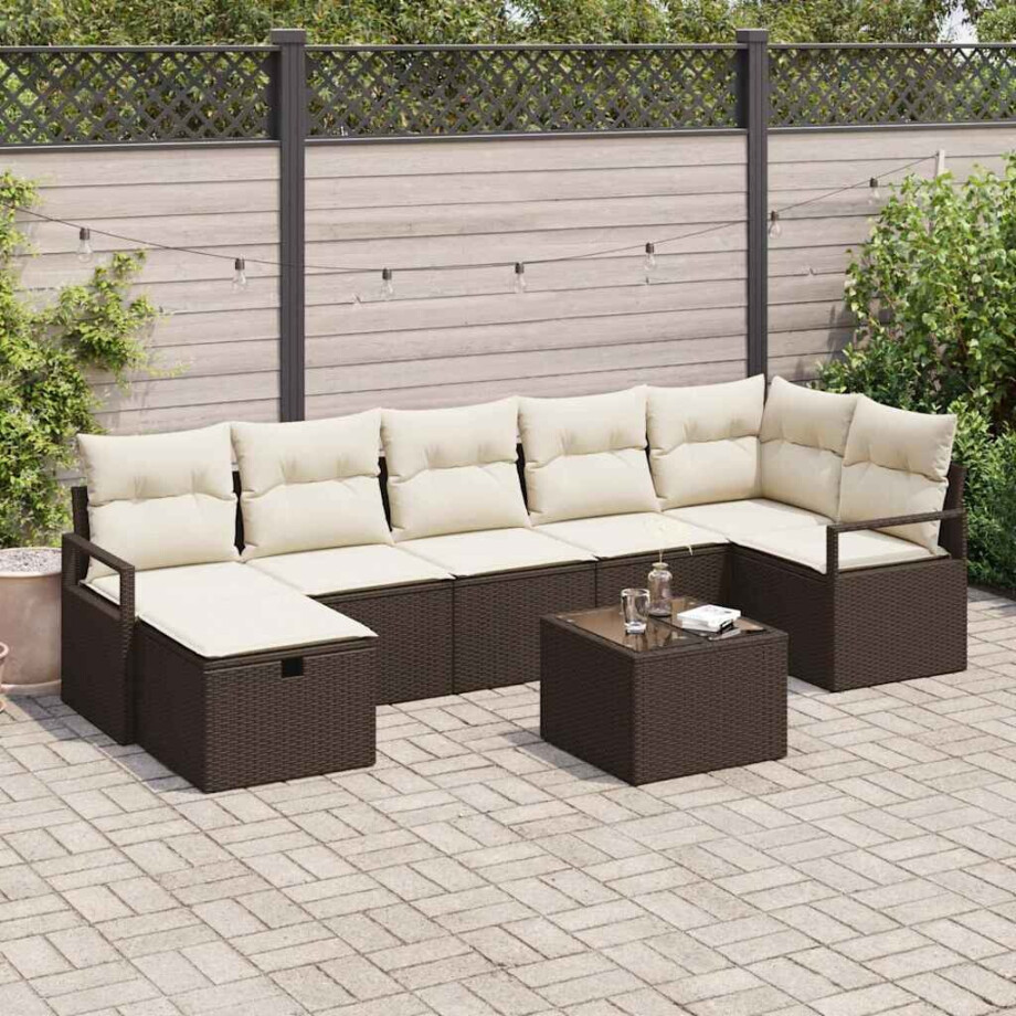 vidaXL Tuin Sofa Set met kussen met opslag 8 pcs Bruin Poly riet afbeelding 1