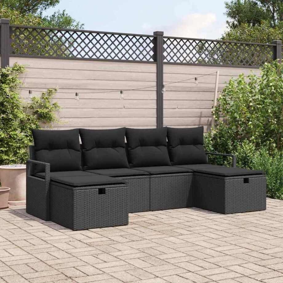 vidaXL Bankstel met kussen 5 pcs poly rattan vidaXL Bankstel met kussen 5 pcs poly rattan afbeelding 1