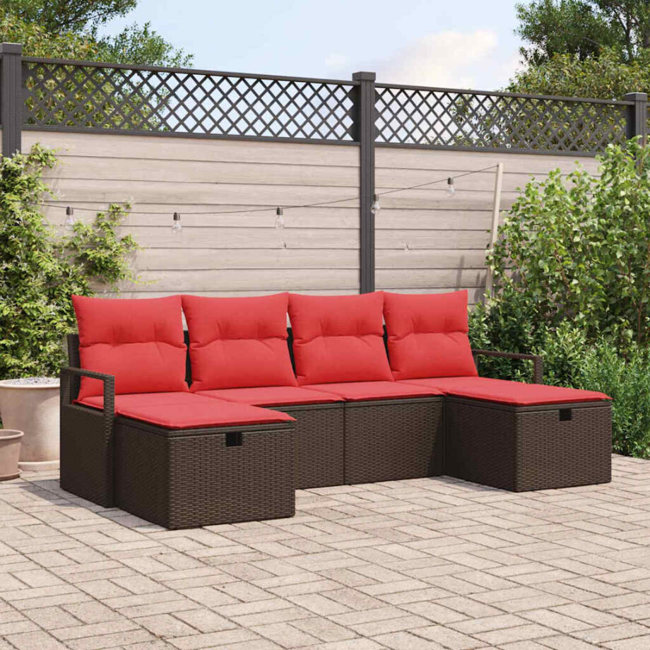 vidaXL Bankstel met kussen 5 pcs poly rattan afbeelding 1