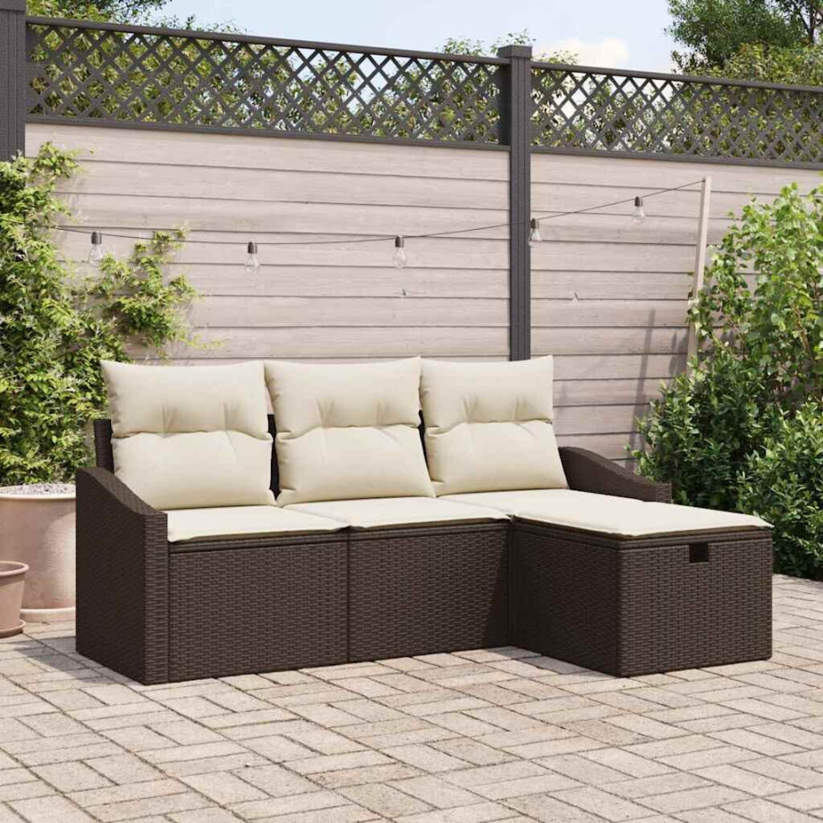 vidaXL Bankstel met kussen 4 pcs poly rattan afbeelding 1