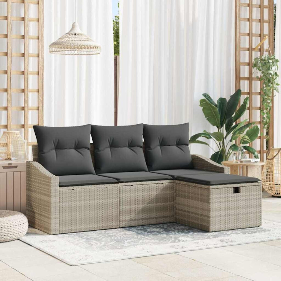 vidaXL Bankstel met kussen 4 pcs poly rattan afbeelding 1