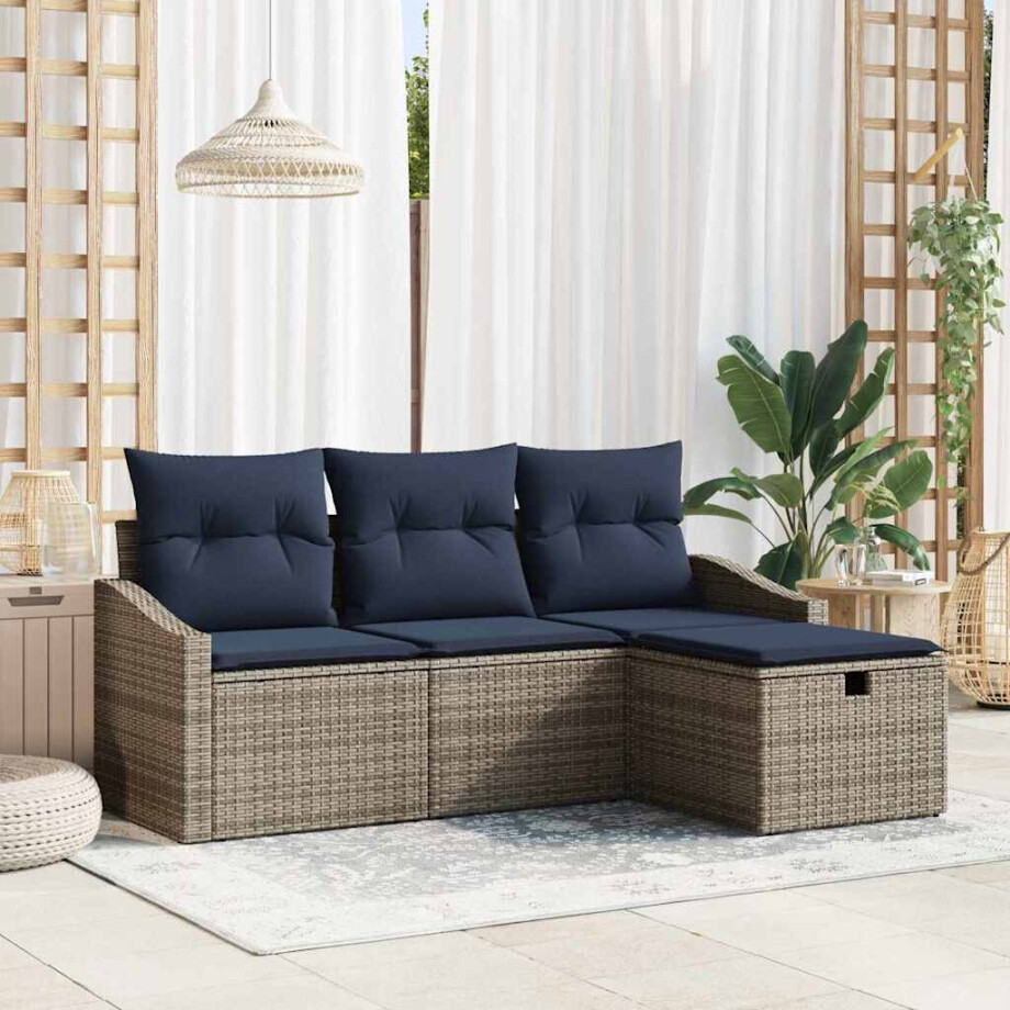 vidaXL Bankstel met kussen 3 pcs poly rattan afbeelding 1