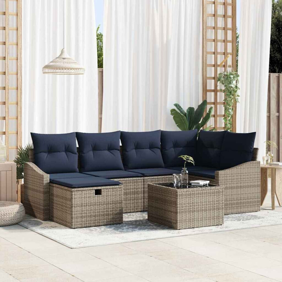 vidaXL Bankstel met kussen 3 pcs poly rattan afbeelding 1