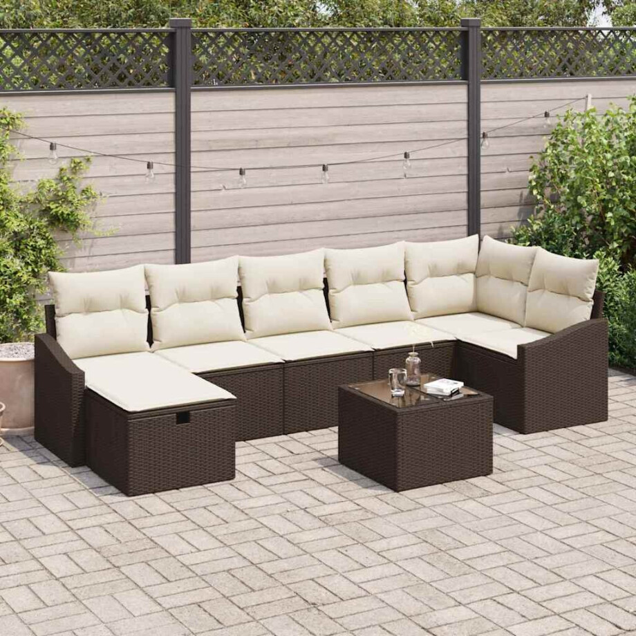 vidaXL Bankstel met kussen 7 pcs poly rattan afbeelding 1