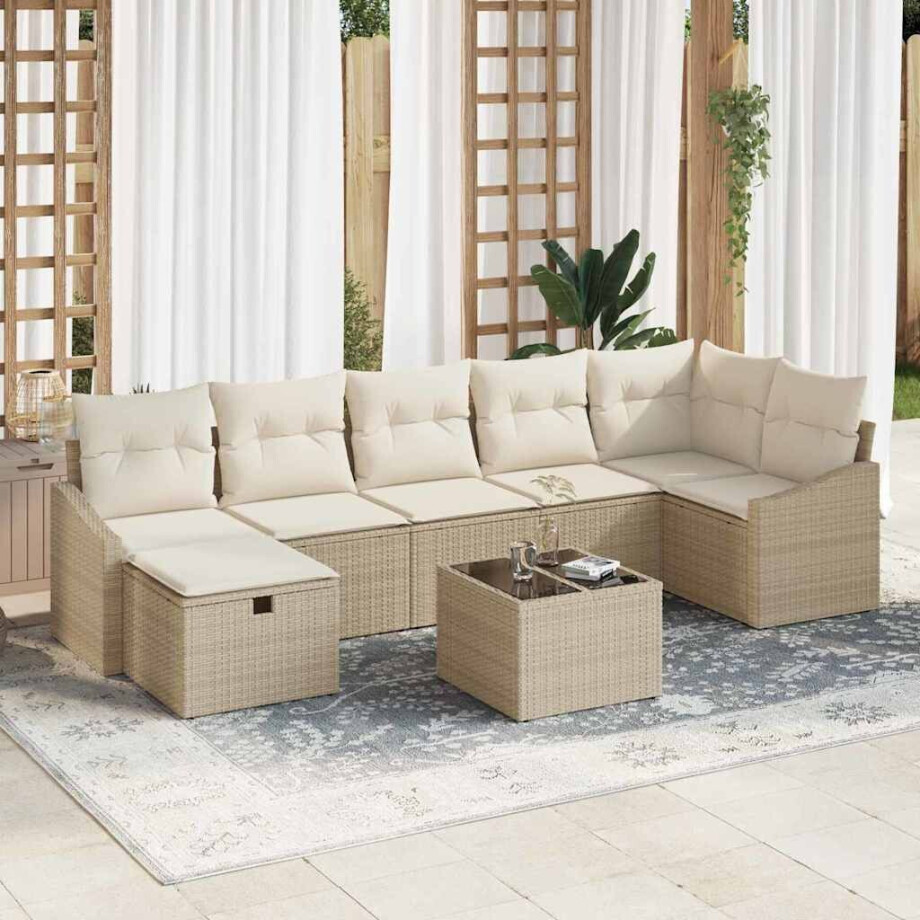 vidaXL Tuin Sofa Set met kussen 8 pcs Beige 55 x 62 x 69 cm Poly riet afbeelding 1