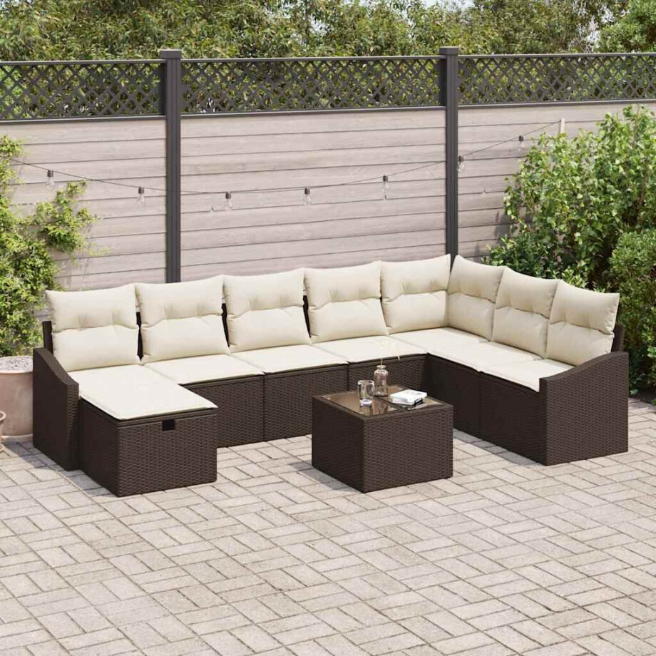 vidaXL Tuin Sofa Set met kussen 9 pcs Bruin 55 x 62 x 69 cm Poly riet afbeelding 1