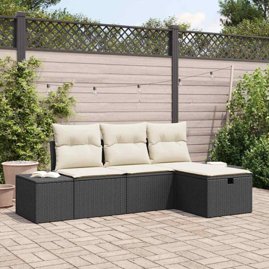 vidaXL Bankstel met kussen 4 pcs poly rattan afbeelding 1