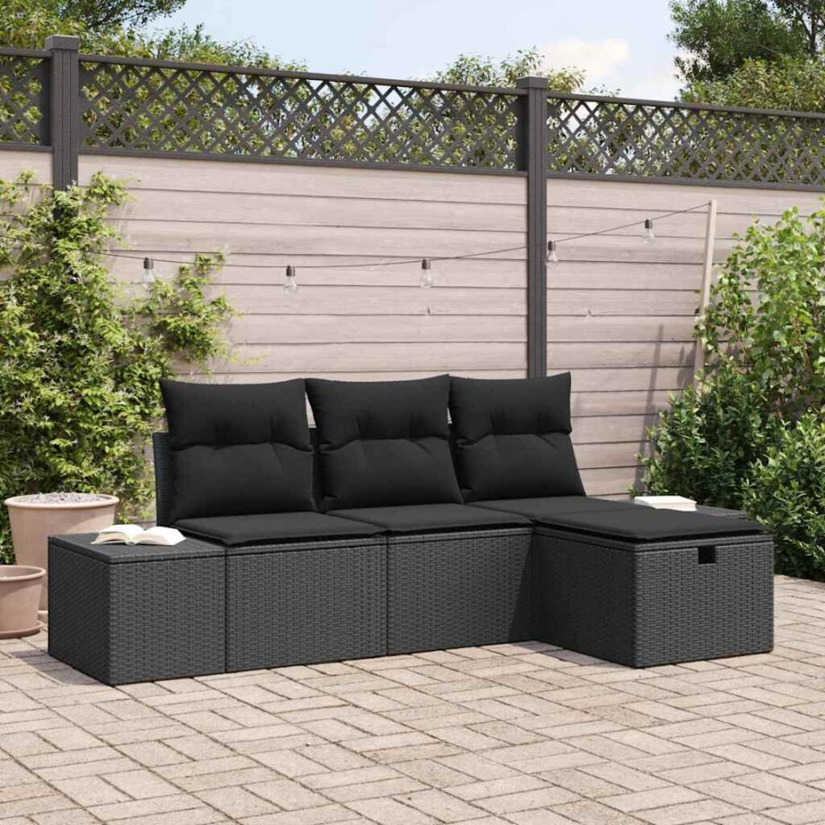 vidaXL Bankstel met kussen 4 pcs poly rattan afbeelding 1