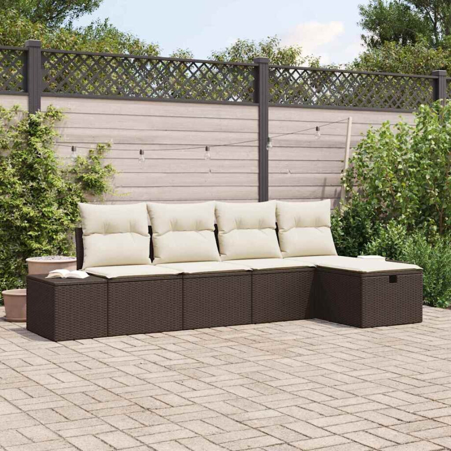 vidaXL Bankstel met kussen 6 pcs poly rattan afbeelding 1