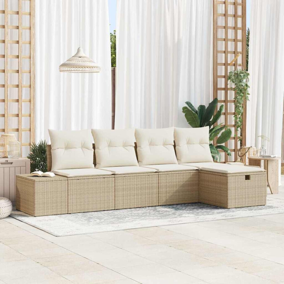 vidaXL Bankstel met kussen 5 pcs poly rattan afbeelding 1