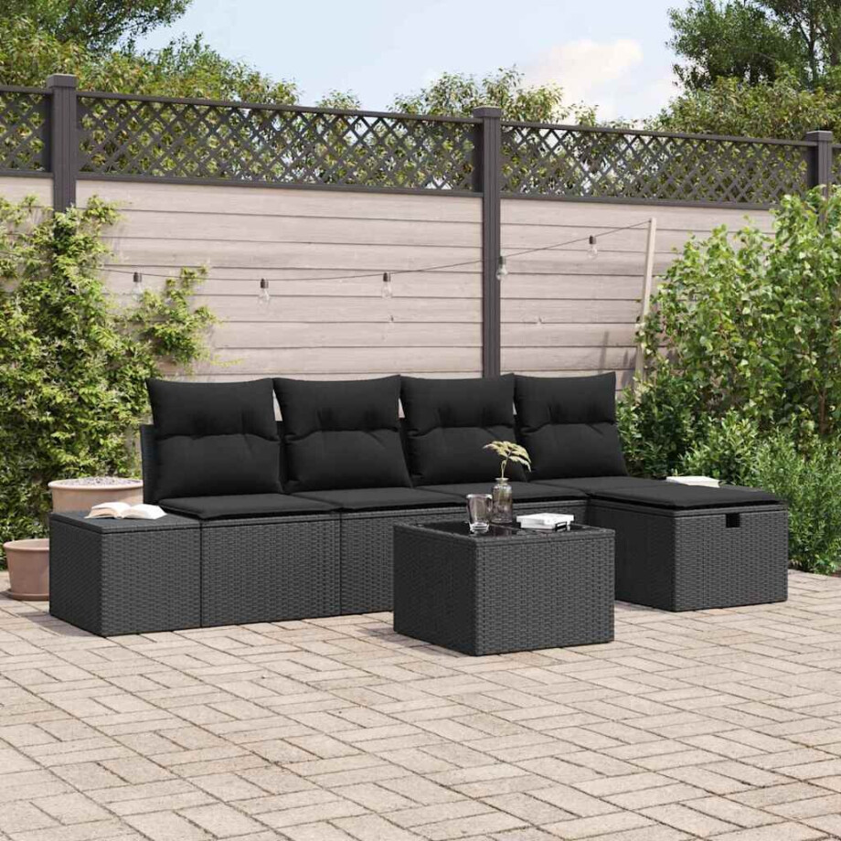 vidaXL Bankstel met kussen 5 pcs poly rattan vidaXL Bankstel met kussen 5 pcs poly rattan afbeelding 1