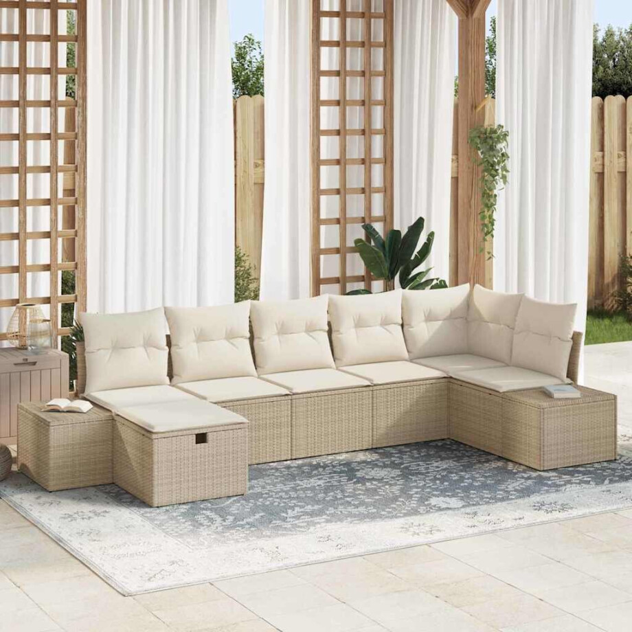 vidaXL Bankstel met kussen 7 pcs poly rattan vidaXL Bankstel met kussen 7 pcs poly rattan afbeelding 1